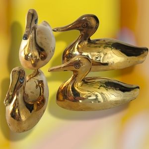 Vintage Solid Brass Duck Family